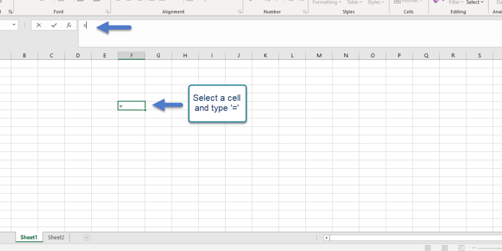 Select a cell in an Excel sheet and type the equal sign