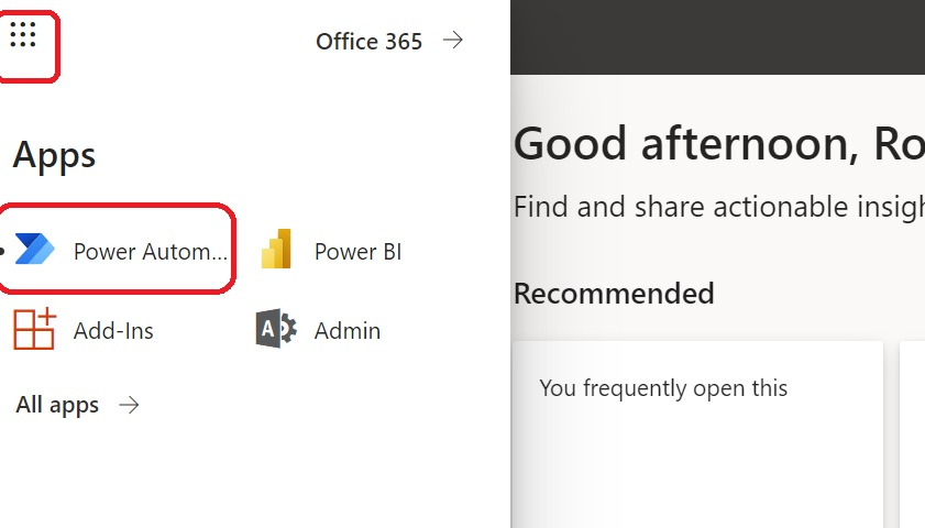 In Power BI, click on the top left dots and select the Power Automate icon.