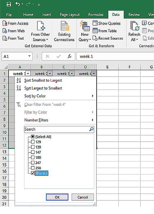 click the arrow on the column header and uncheck the option “Select All” and check “Blanks”