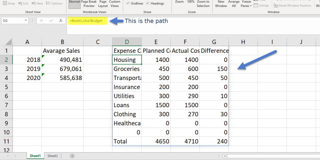 Linking cells in Excel, values of the source workbook are displayed in the destination workbook. You can view the path by clicking on the data range.