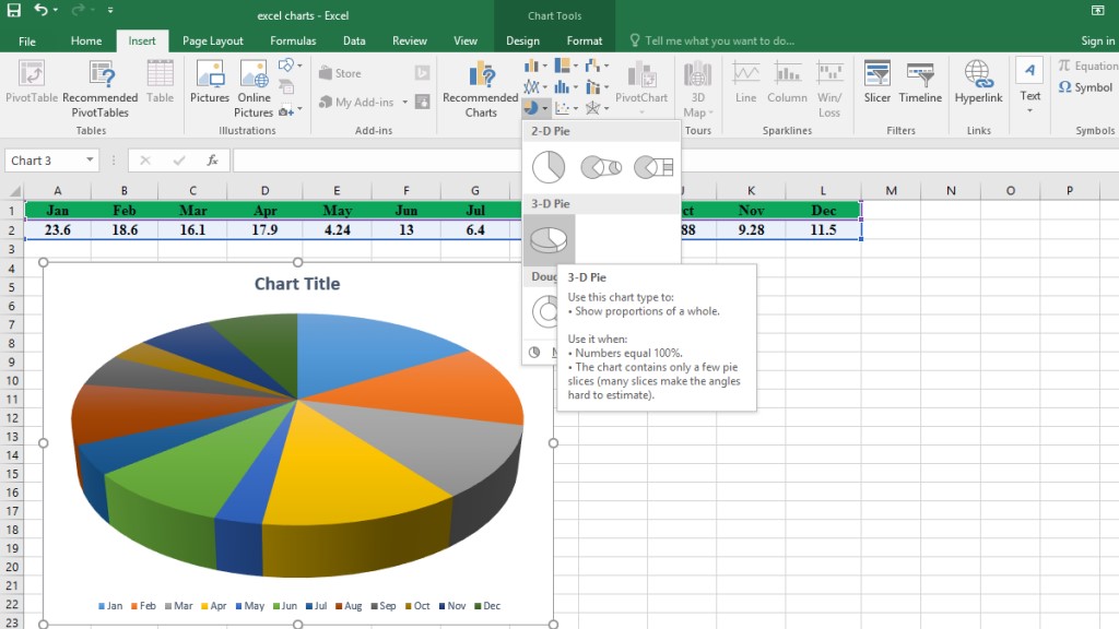 3d Pie Chart in an Excel spreadsheet