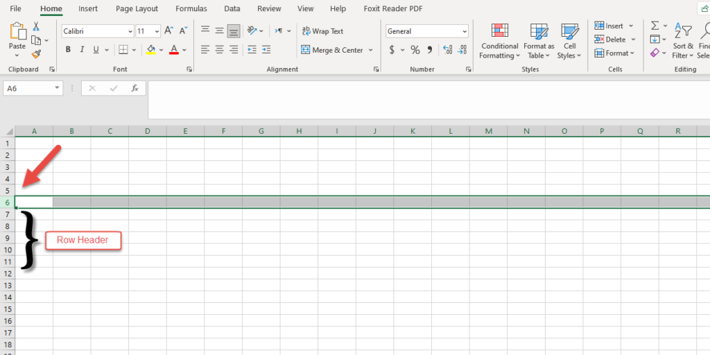 Selecting a row in an Excel spreadsheet and showing rows' header