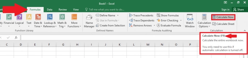 "Calculate Now" option in Excel