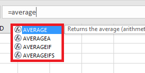 The average is provided in the Excel in 4 functions.