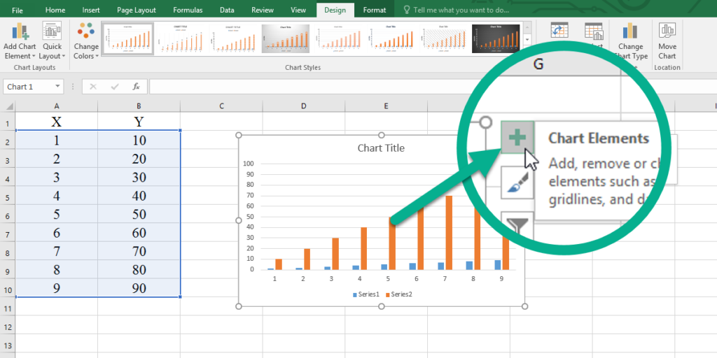 The Chart Element button in Excel.
