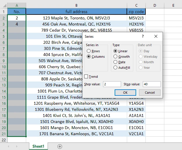 custom row numbering in Excel