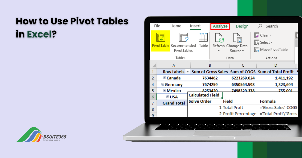 how to use piot tables in Excel