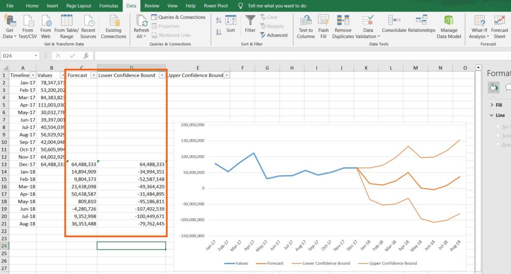 interpreting exponential forecast in excel