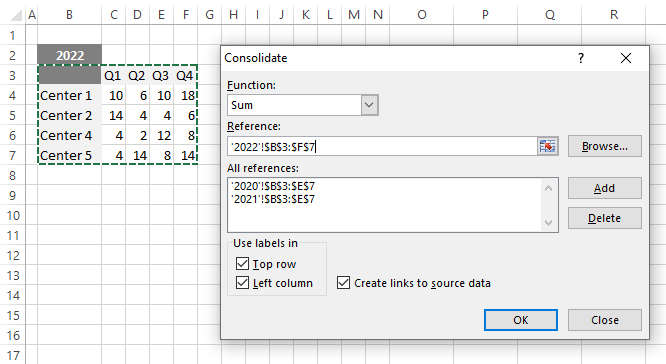 consolidate data in excel by category reference