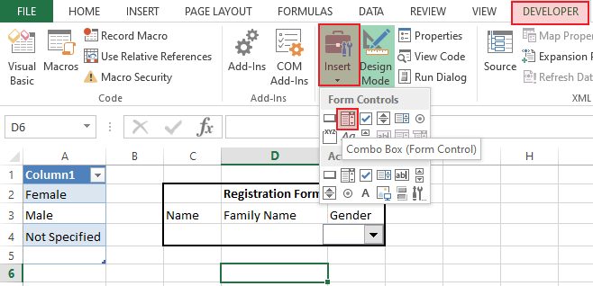 create combobox in excel with automatic range adjustment add from control combobox
