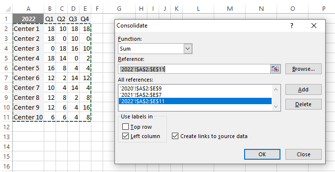 consolidate data in excel from multiple worksheets reference