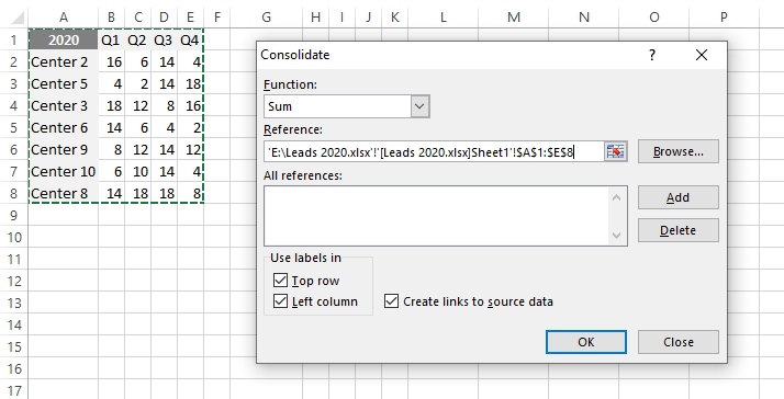 consolidate data in excel from multiple workbooks range
