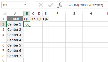 consolidate data in excel using 3d formula calculating sum