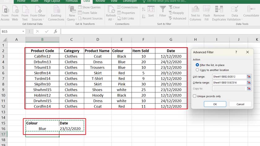 advanced filter in excel with multiple criteria
