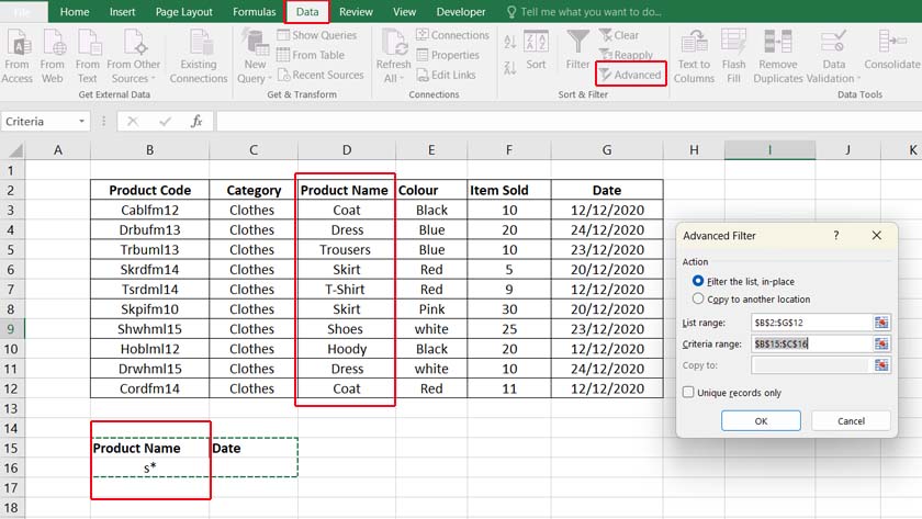 advanced filter in excel with one criteria
