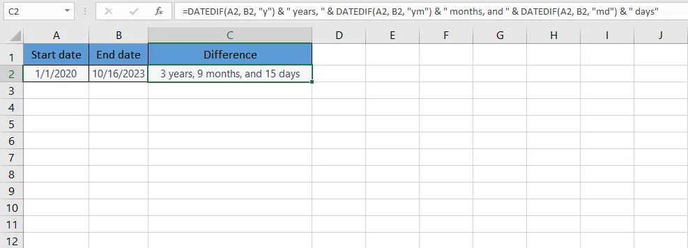 DATEDIF function in Excel