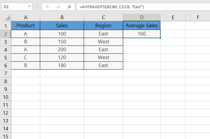 AVERAGEIFS function in Excel