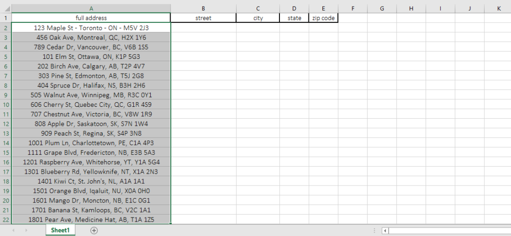 split address in Excel
