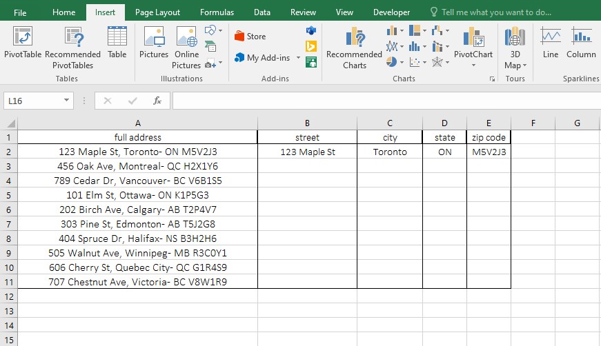 split address in Excel with flash fill