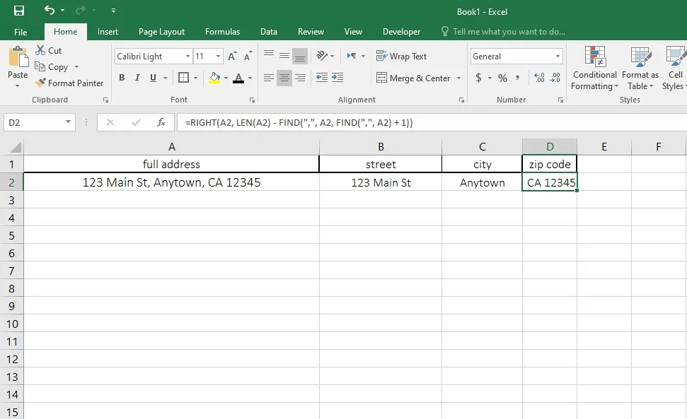 RIGHT function in Excel