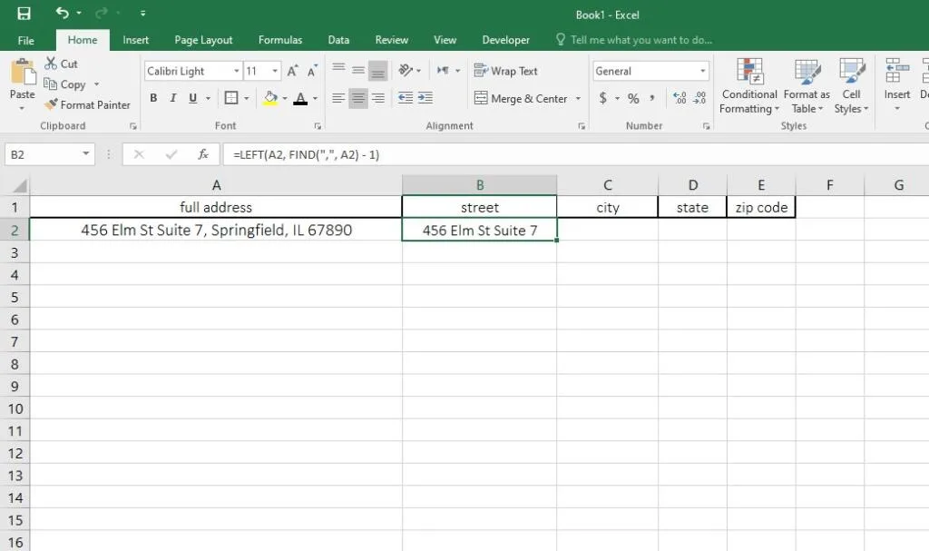 split address into separate fields