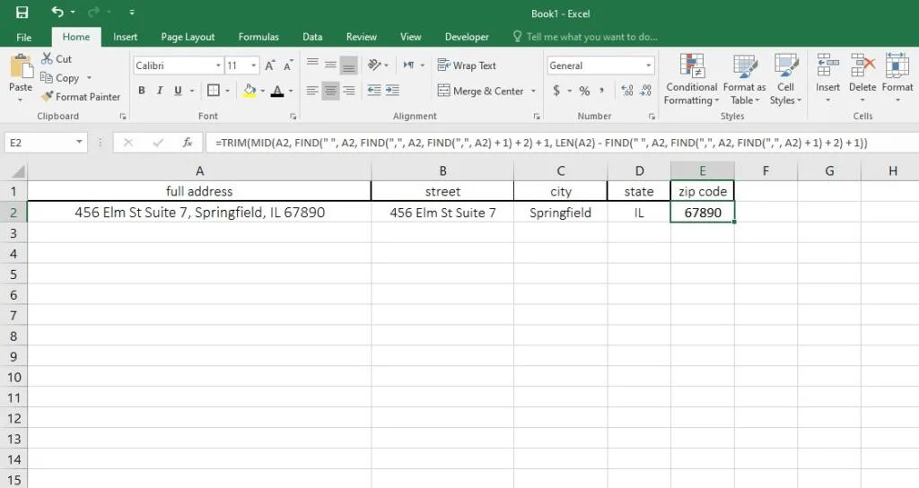 Split address in excel multiple column