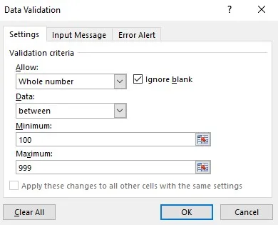 data validation in Excel