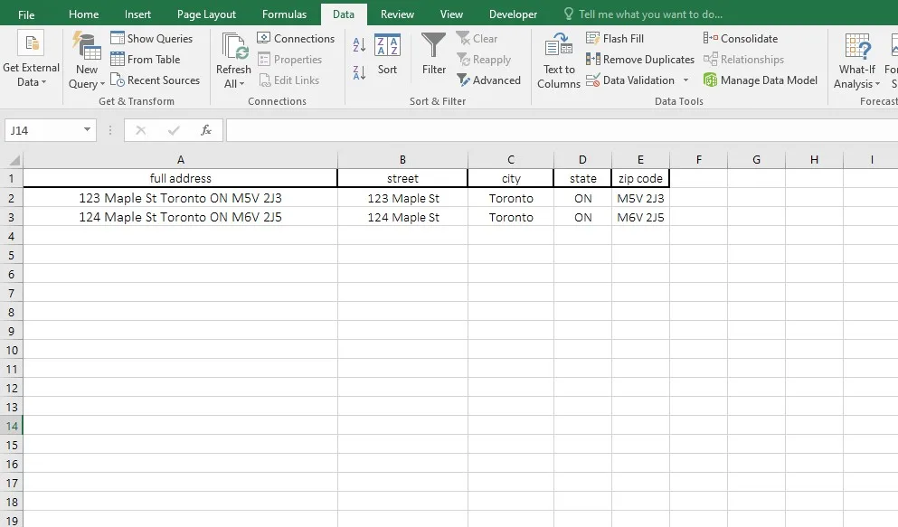 address data table