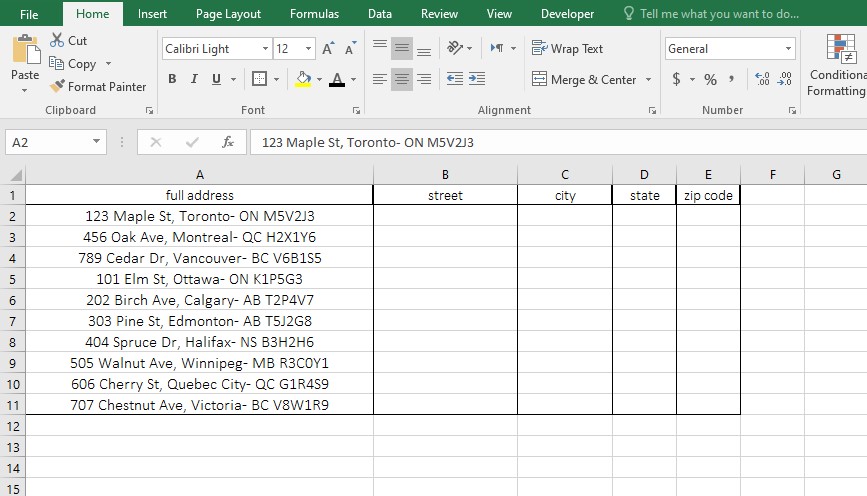 Separate Addresses With Flash Fill Method