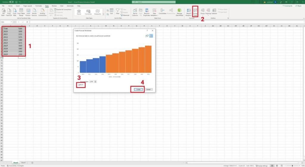 how to create a forcast sheet in Excel