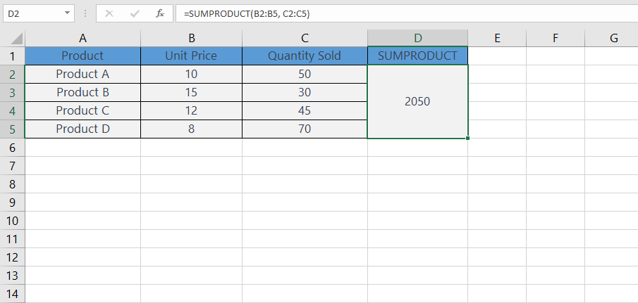 SUMPRODUCT function in Excel