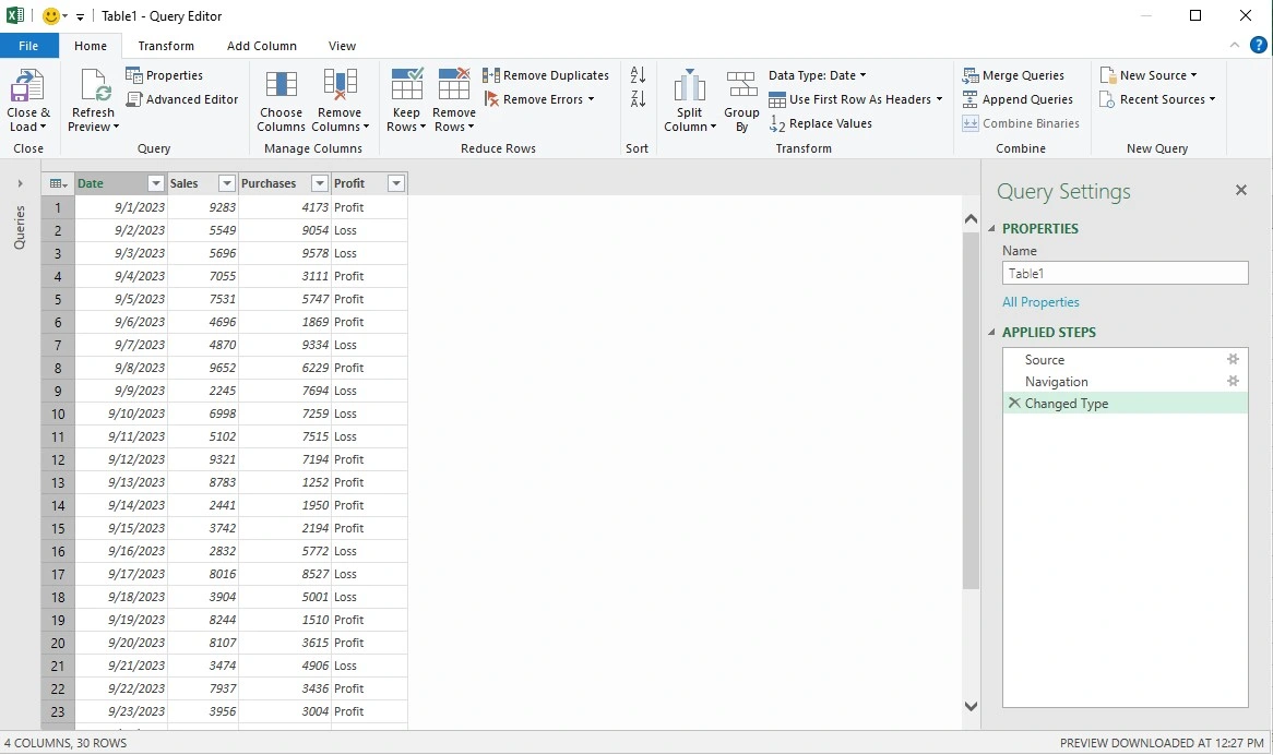 transforming data in power query editor