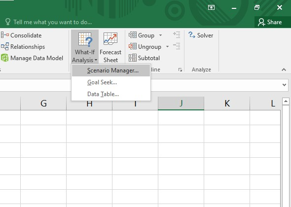 scenario manager as an advanced Excel features for business insights 
