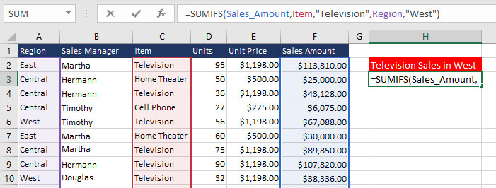 excel database functions sumifs