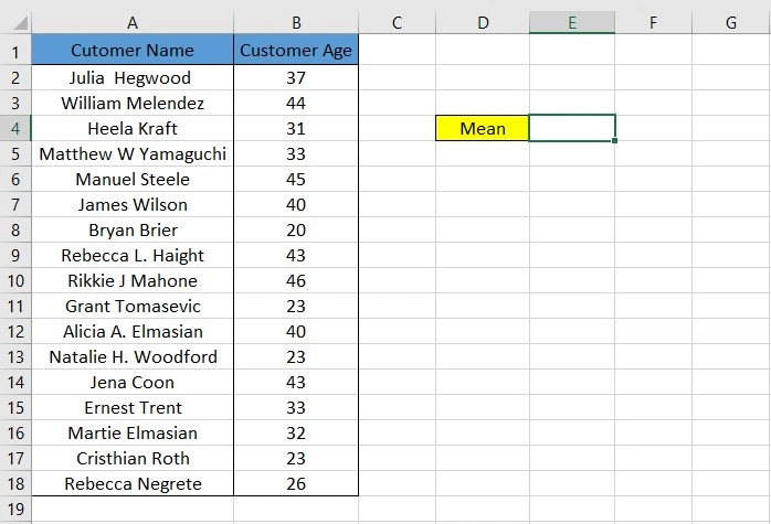 calculating Mean in Excel