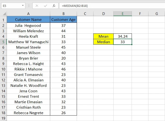 calculating Median for descriptive statistics in Excel