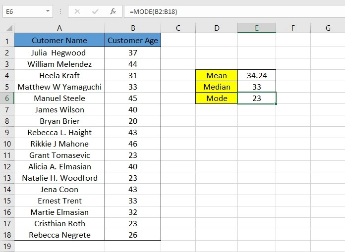 Excel MODE calculation