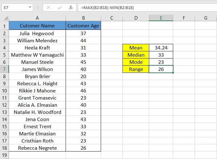 calculating data Range in Excel