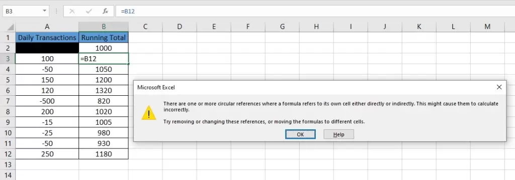 circular references in Excel