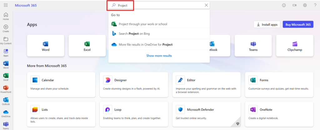 microsoft project in office 365