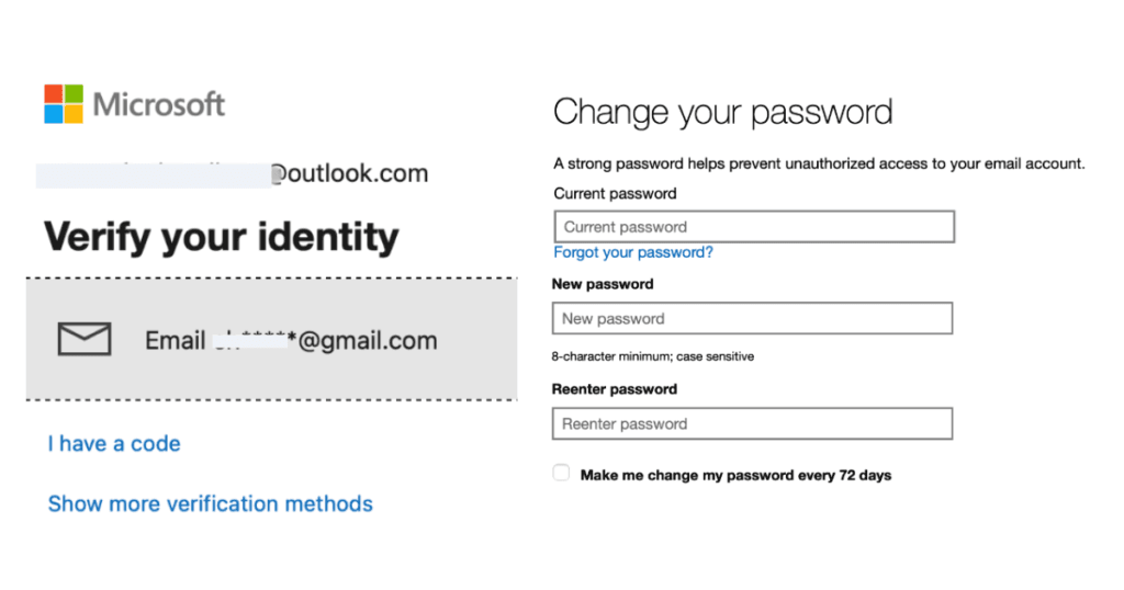 how to change outlook password