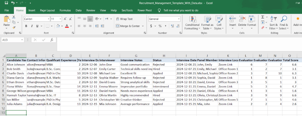 Creating Candidate Databases in excel