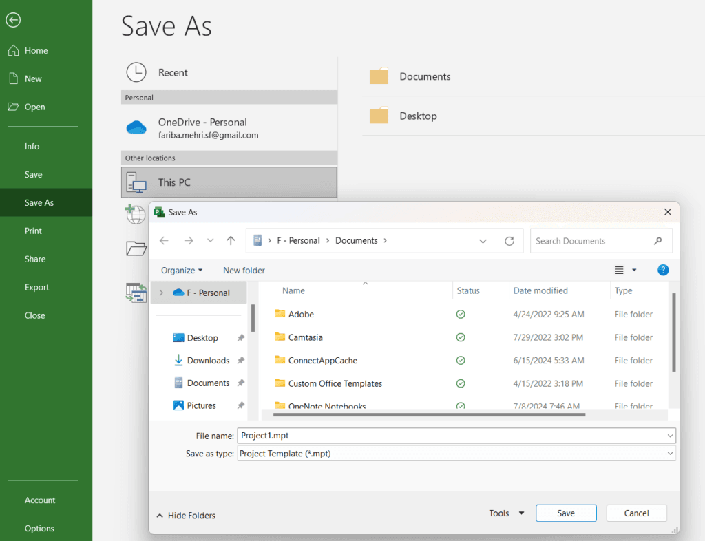 Microsoft Project template automation