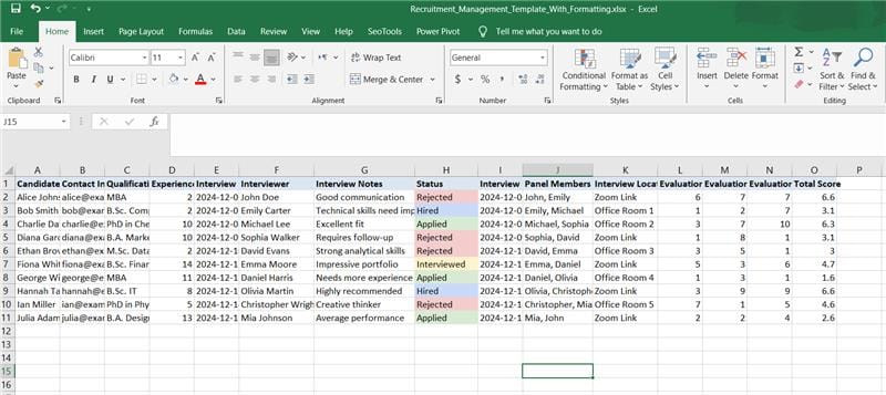 Tracking Application Status excel hr