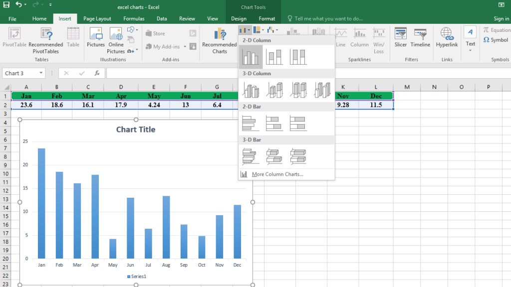 a 2d Column Chart in an Excel spreadsheet