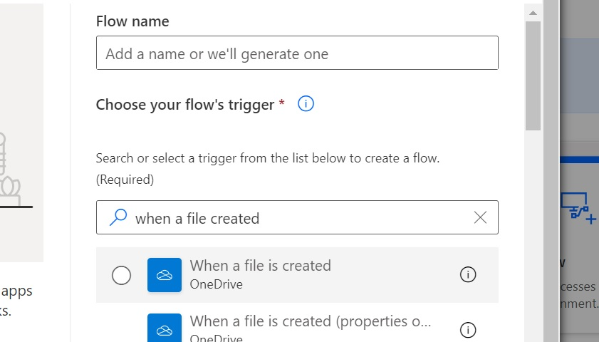 Choose a flow's name and flow's trigger in the Email Attachments Power BI template