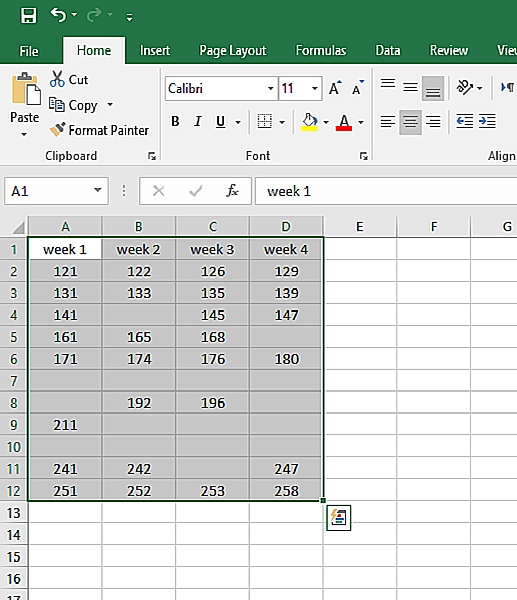 select all the columns that you want to remove blank rows from