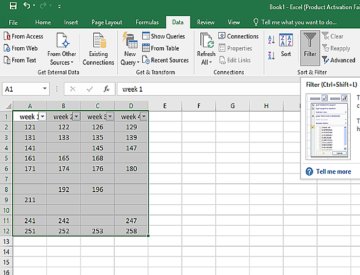 go to the “Data” tab and click on “Filter.”