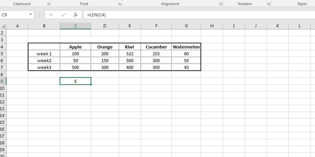 Example of the LEN Function.