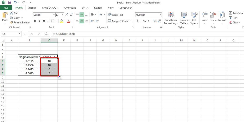 You can apply the Roundup function to other cells by double-clicking on the first result or just drag it down.